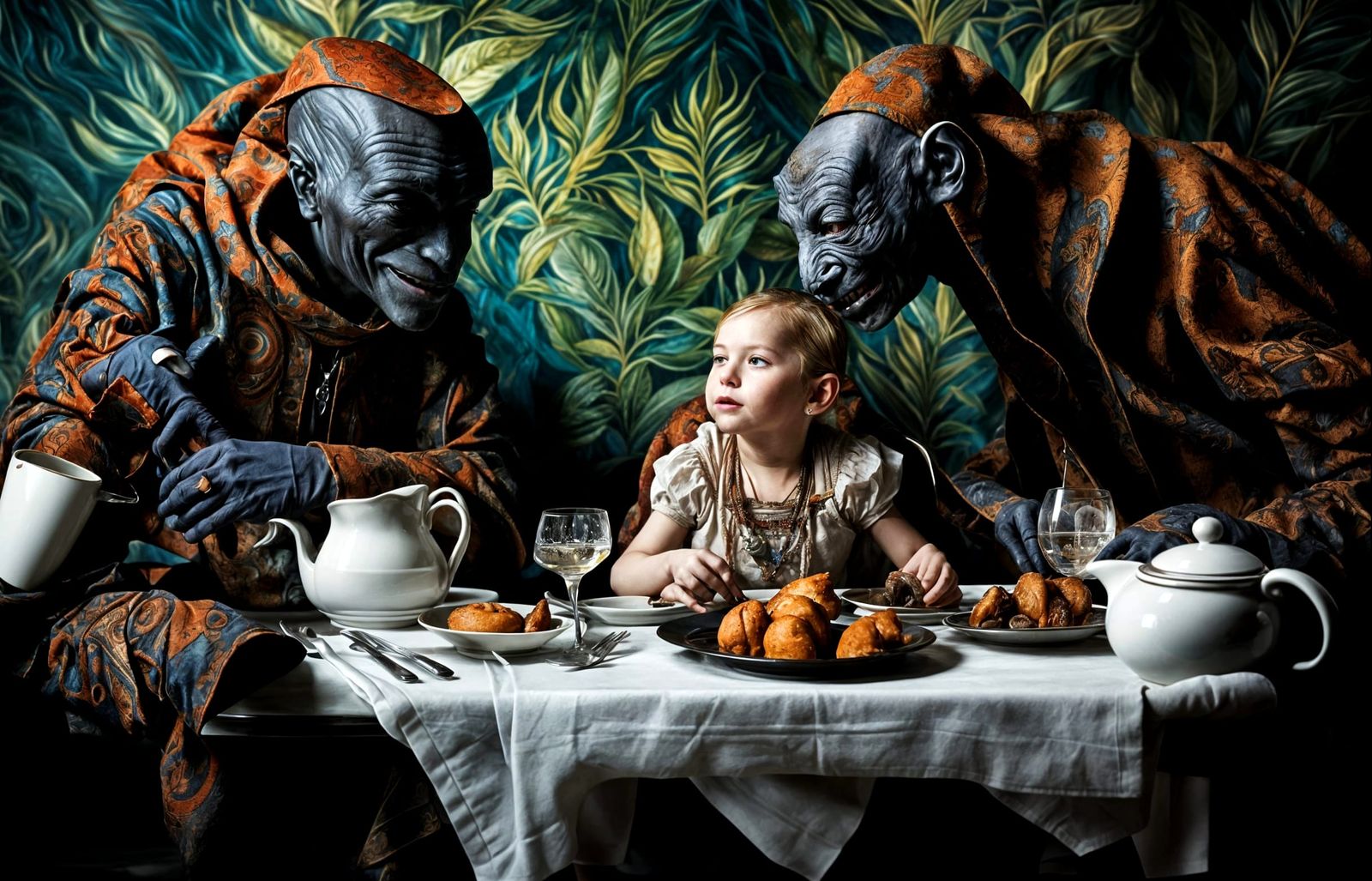 Surreal Restaurant Scene with Exotic Aliens, Masterpiece Pai...