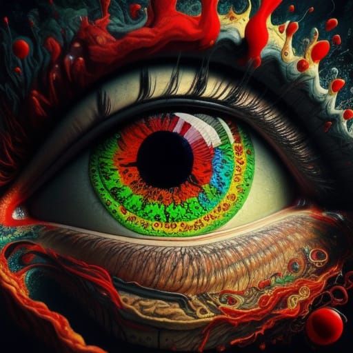 Surrealist Oil Painting of Eyes with Red Tears