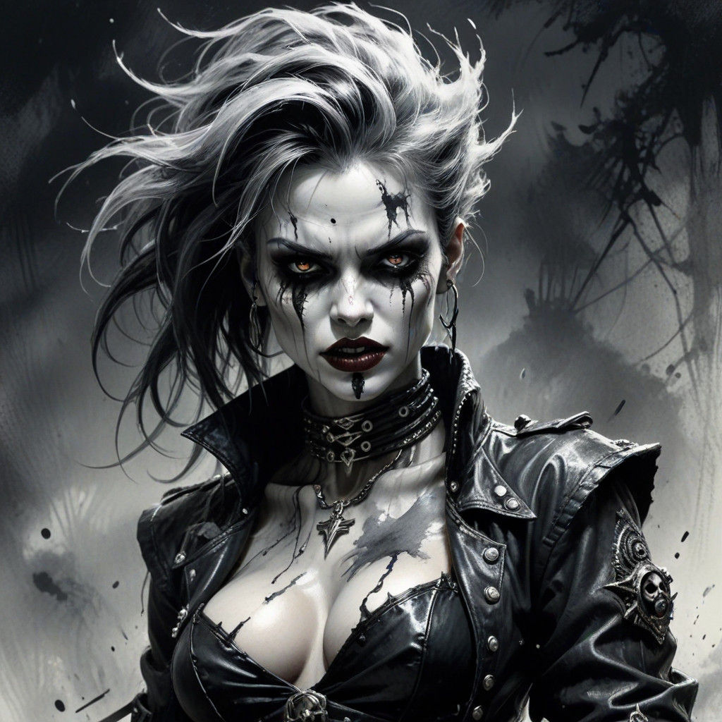 Voluptuous Punk Vampire in Dark Cyberpunk Hues