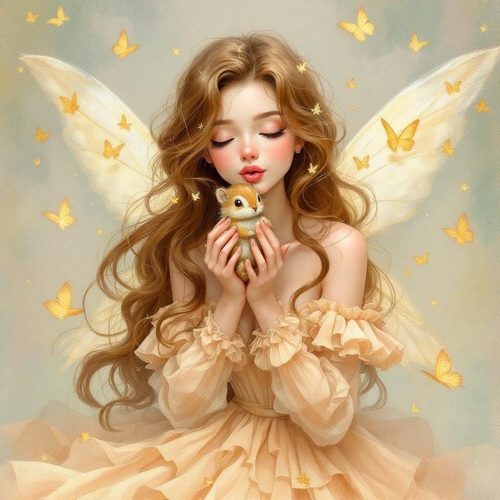 Fairy Woman with Squirrel in Whimsical Style