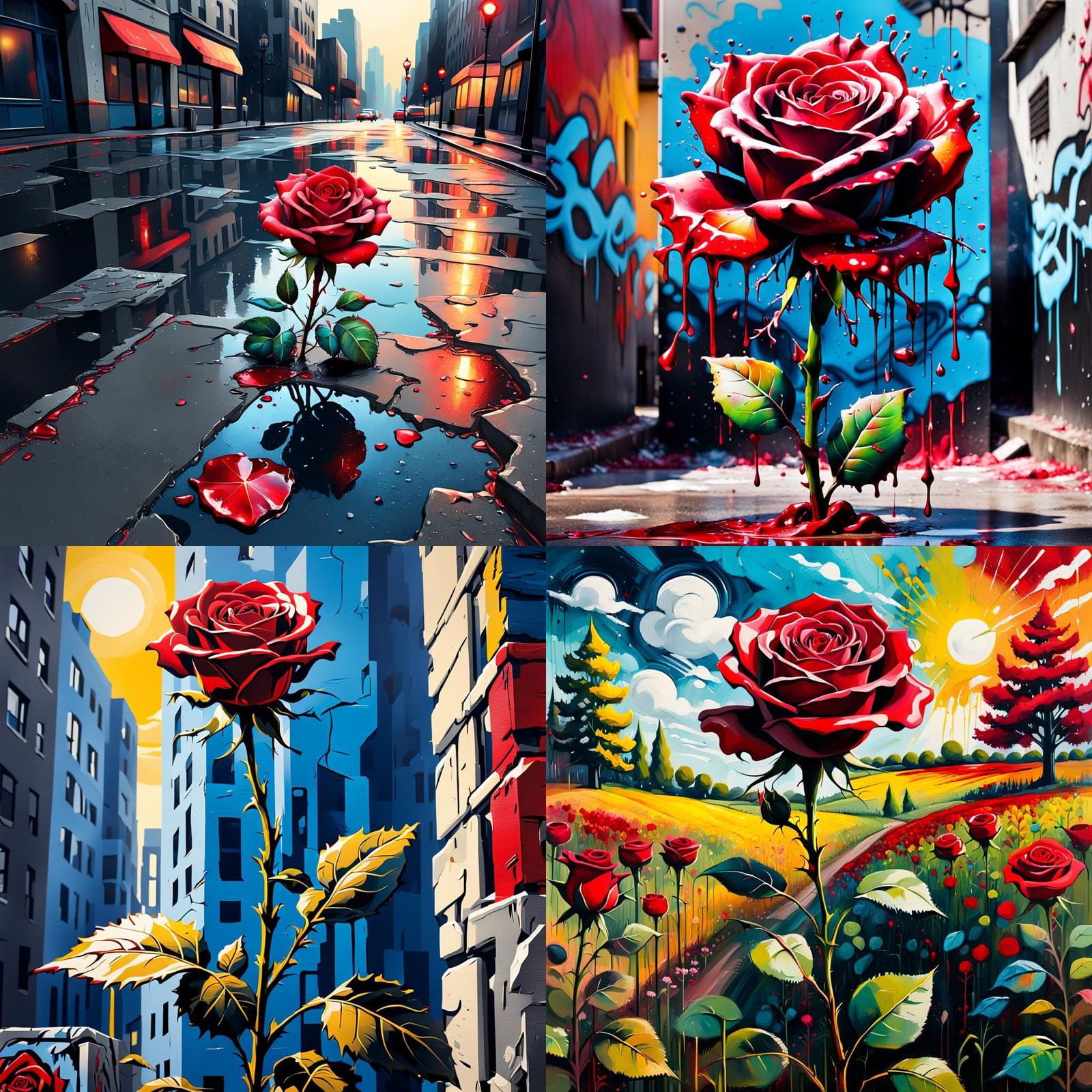 Red Rose Time Lapse in Graffiti Splash Art Style