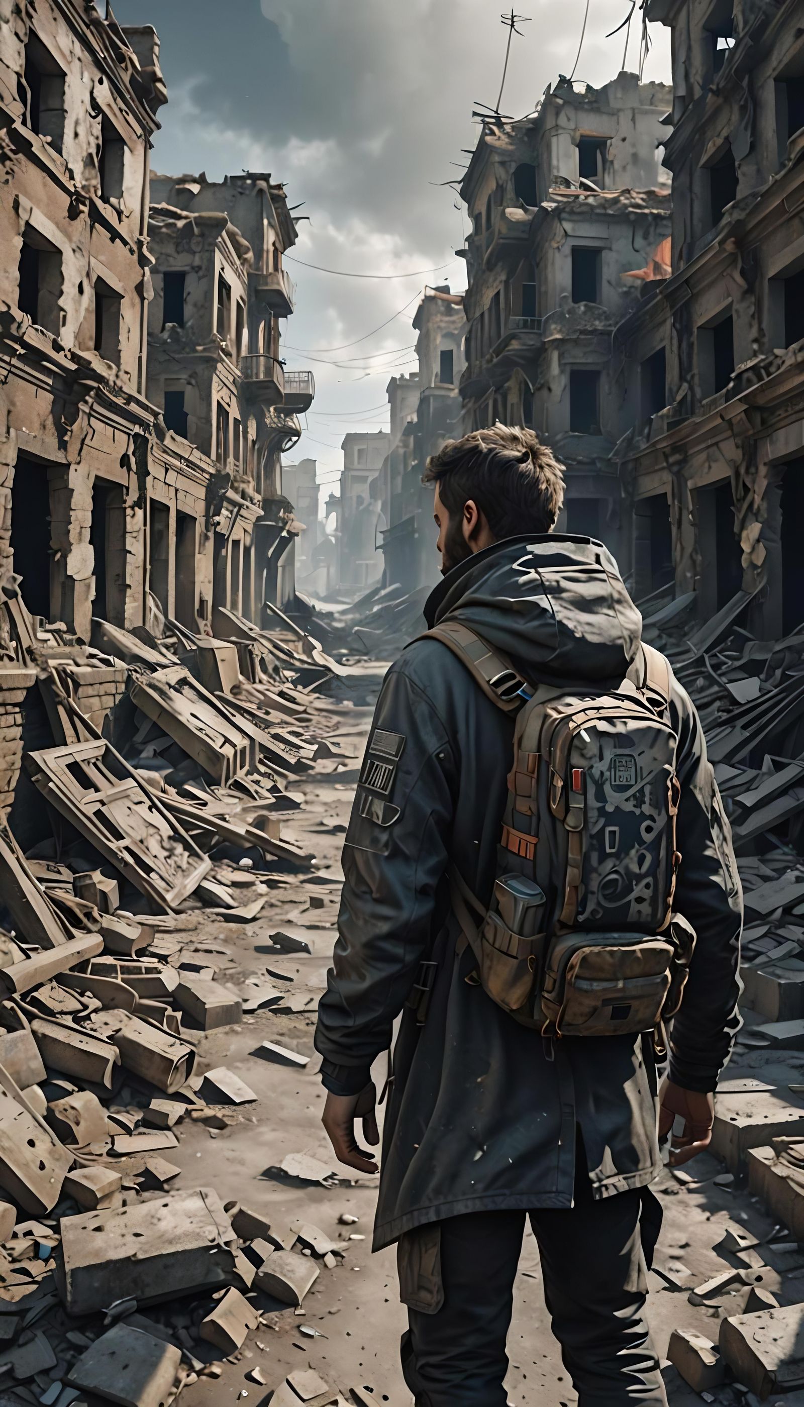 Drifter in Ruined City Portrait with Depth Map