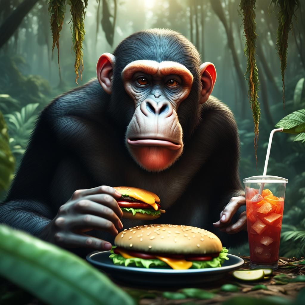 Monkey Enjoying a Burger in Jungle Concept Art
