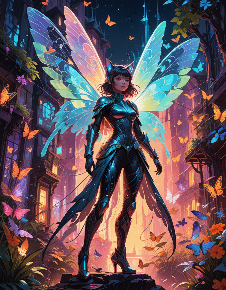 Medieval Fantasy Cat Girl in Vibrant Oil Painting Style