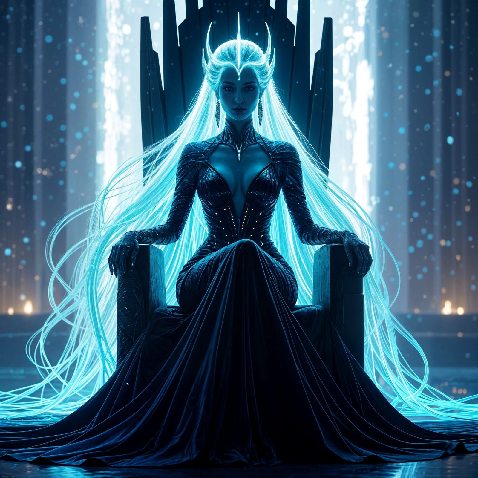 Alien Queen Portrait with Bioluminescent Hair