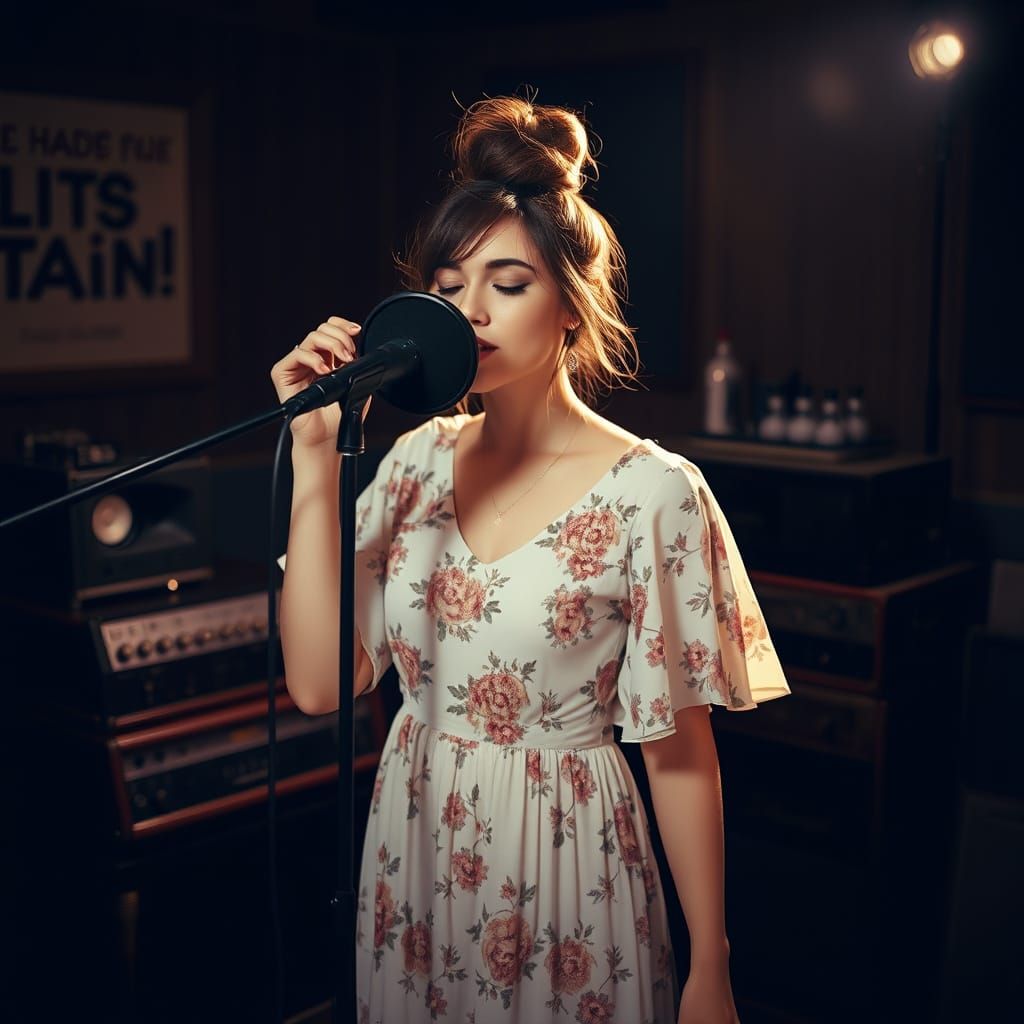 Singer in Recording Studio with Vintage Equipment