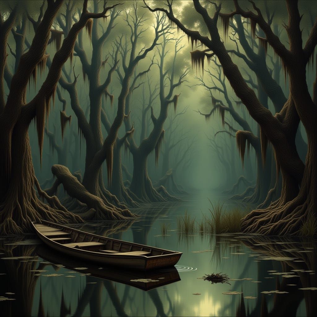 Mysterious Bayou Landscape in Moody Painterly Style