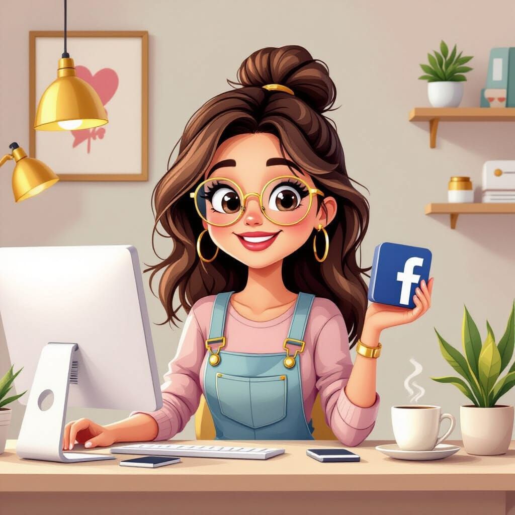 Stylish 3D Cartoon Girl in Aesthetic Office