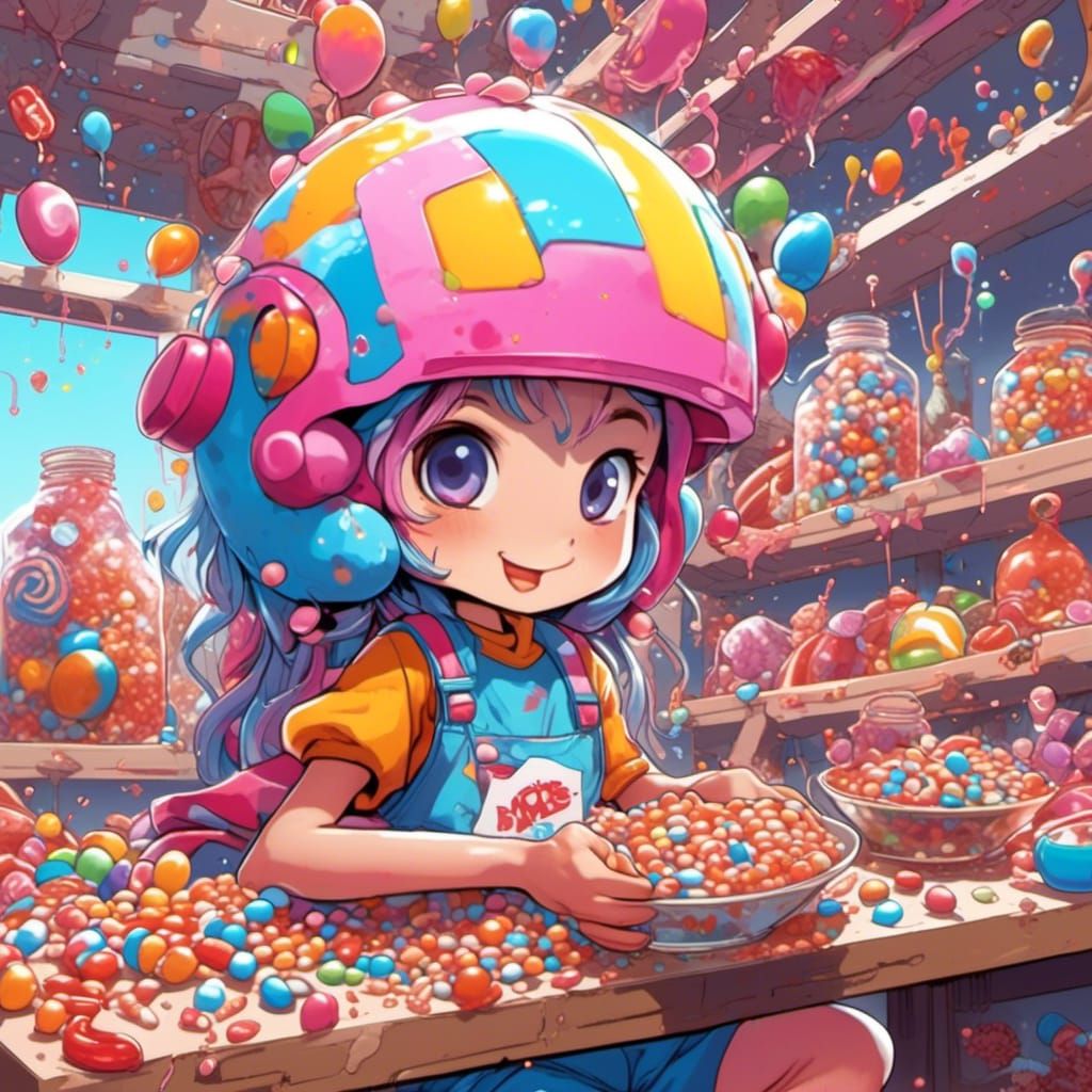 Candy Girl Builds Candy House in Whimsical Art Style