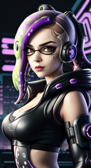 Cyberpunk Schoolgirl with Splatoon Style