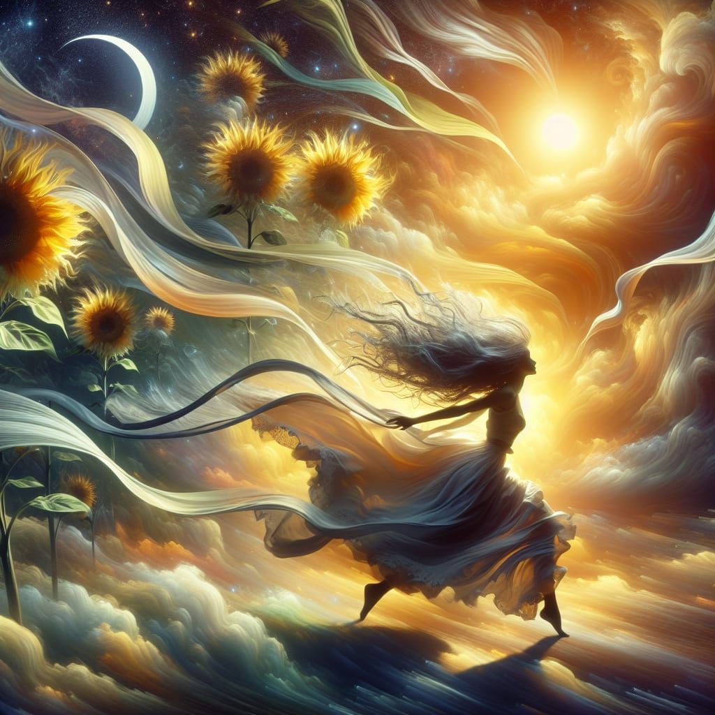 Ethereal Wind Dancer in a Luminous Dreamscape