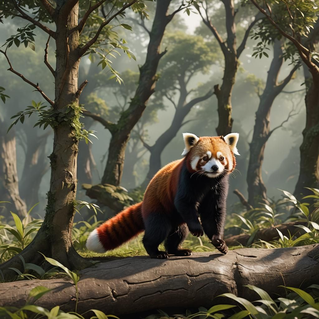 Cute Red Panda Walking Towards a Tree