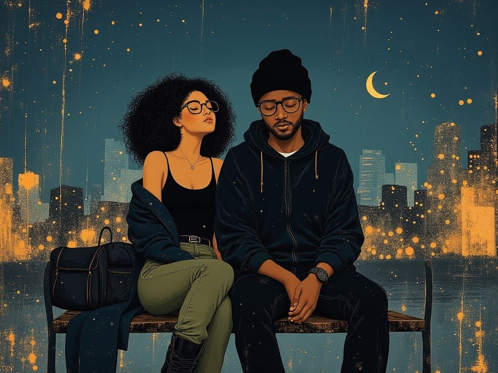 Romantic Night Scene of Couple in Impressionistic Style