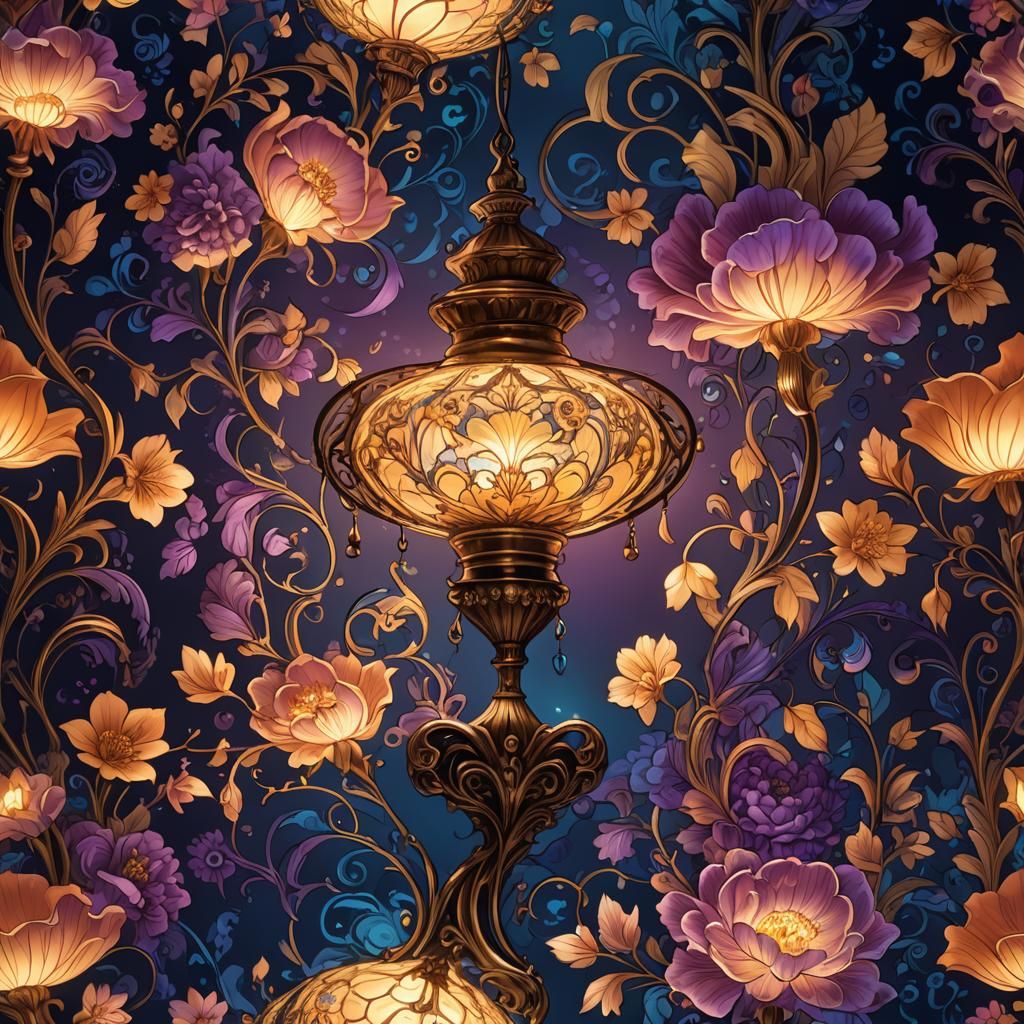 Fantastical Lamp with Flowers Concept Art