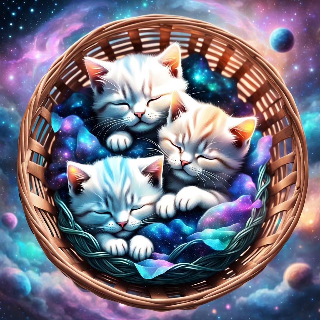 Baby Kittens Sleeping: Holographic Astral Cosmic Illustratio...