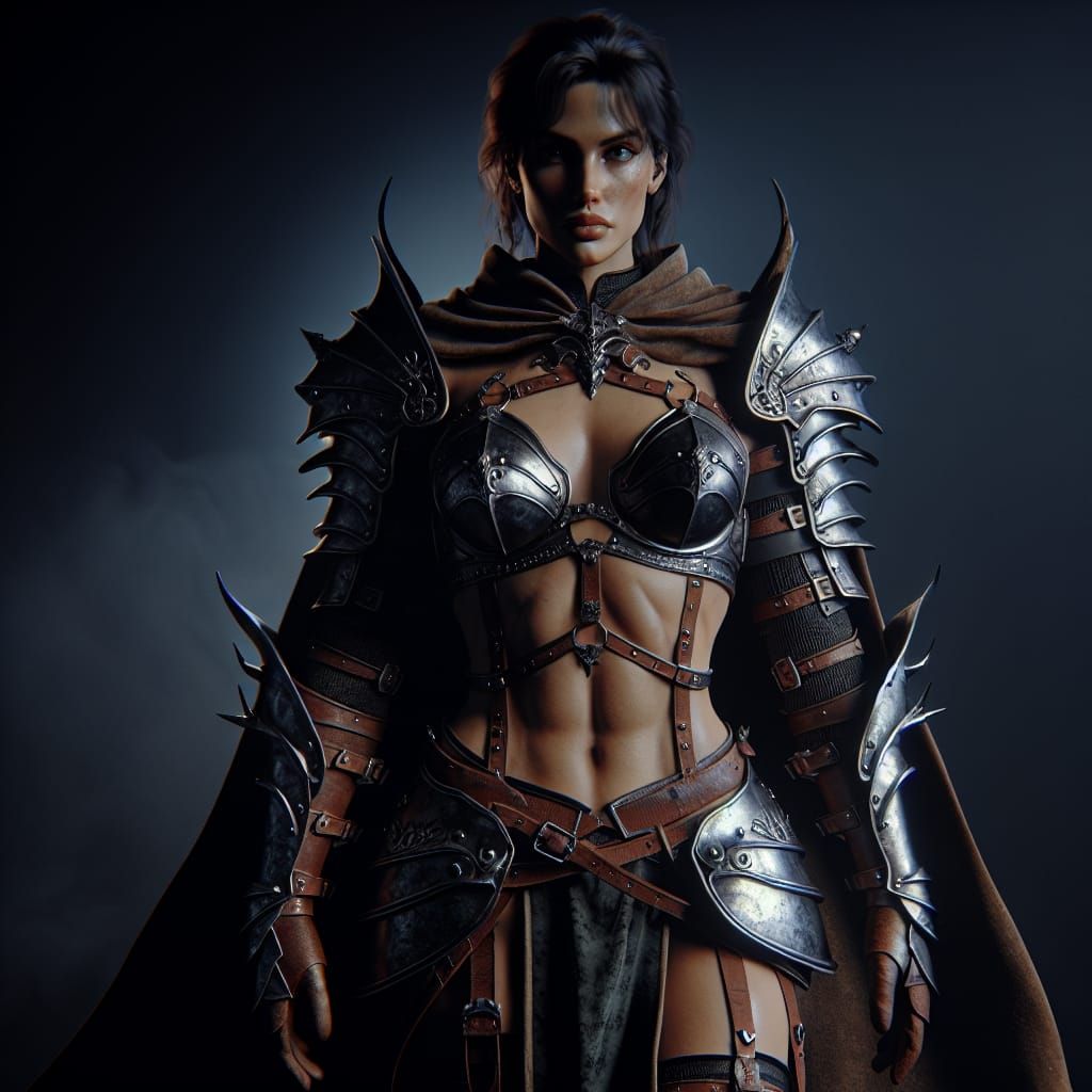 Middle-Eastern Warrior in Ominous Bikini-Plate Armor