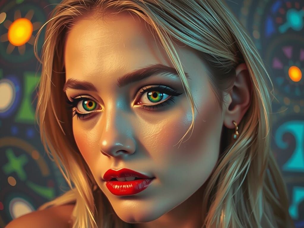 Woman with Rainbow Bee Eyes in Vibrant Art