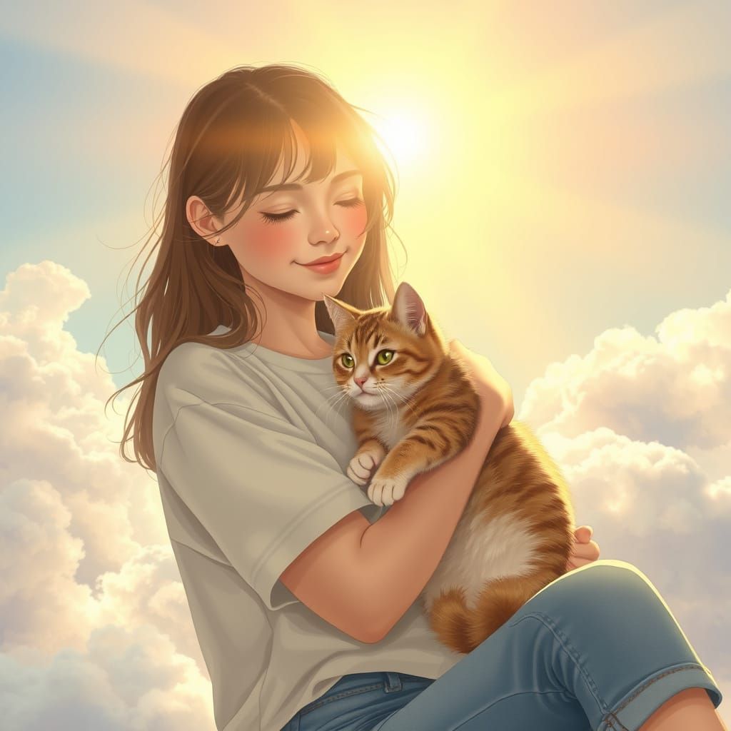 Gentle Goddess of Streetwear, Surrounded by Whimsical Clouds