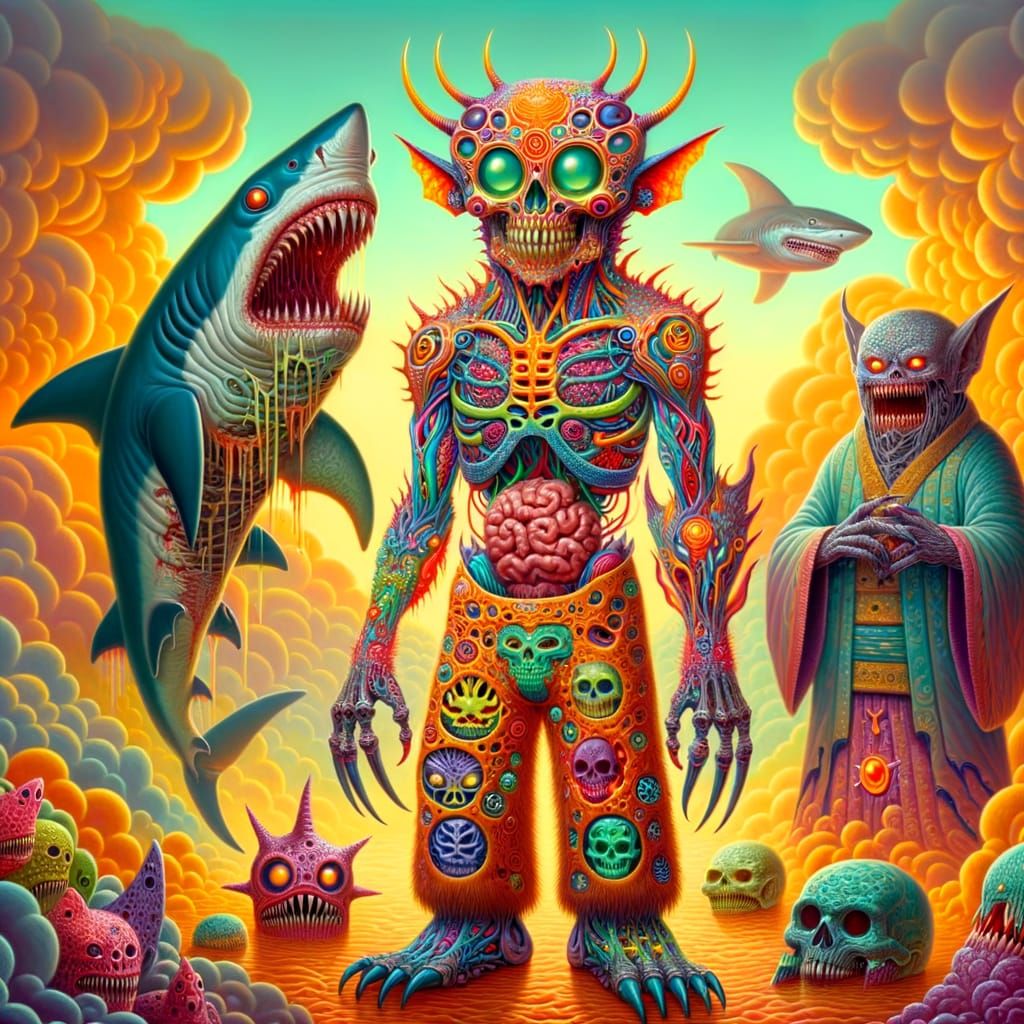 Psychedelic Mutant Creature with Cybernetic Deity