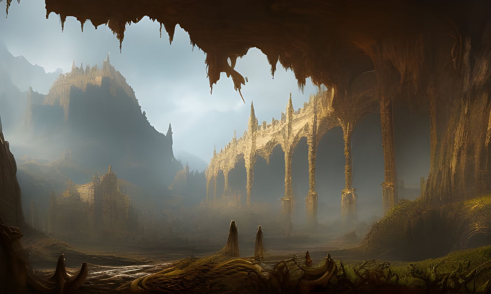 Fantastical Grotesques on Ancient Aquaduct in Detailed Matte...