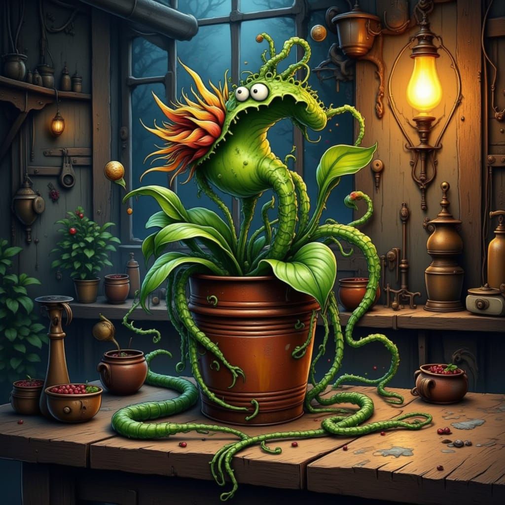 Whimsical Flytrap in Neo-Traditional Tattoo Style