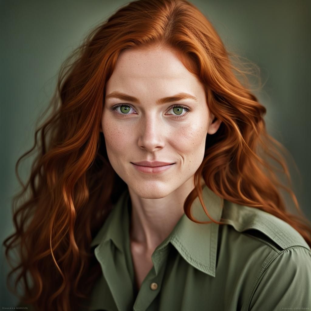 Striking Portrait of a Redhead with Green Eyes