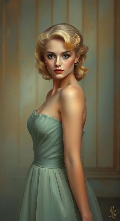 1950s Pin-Up in Alphonse Mucha Style