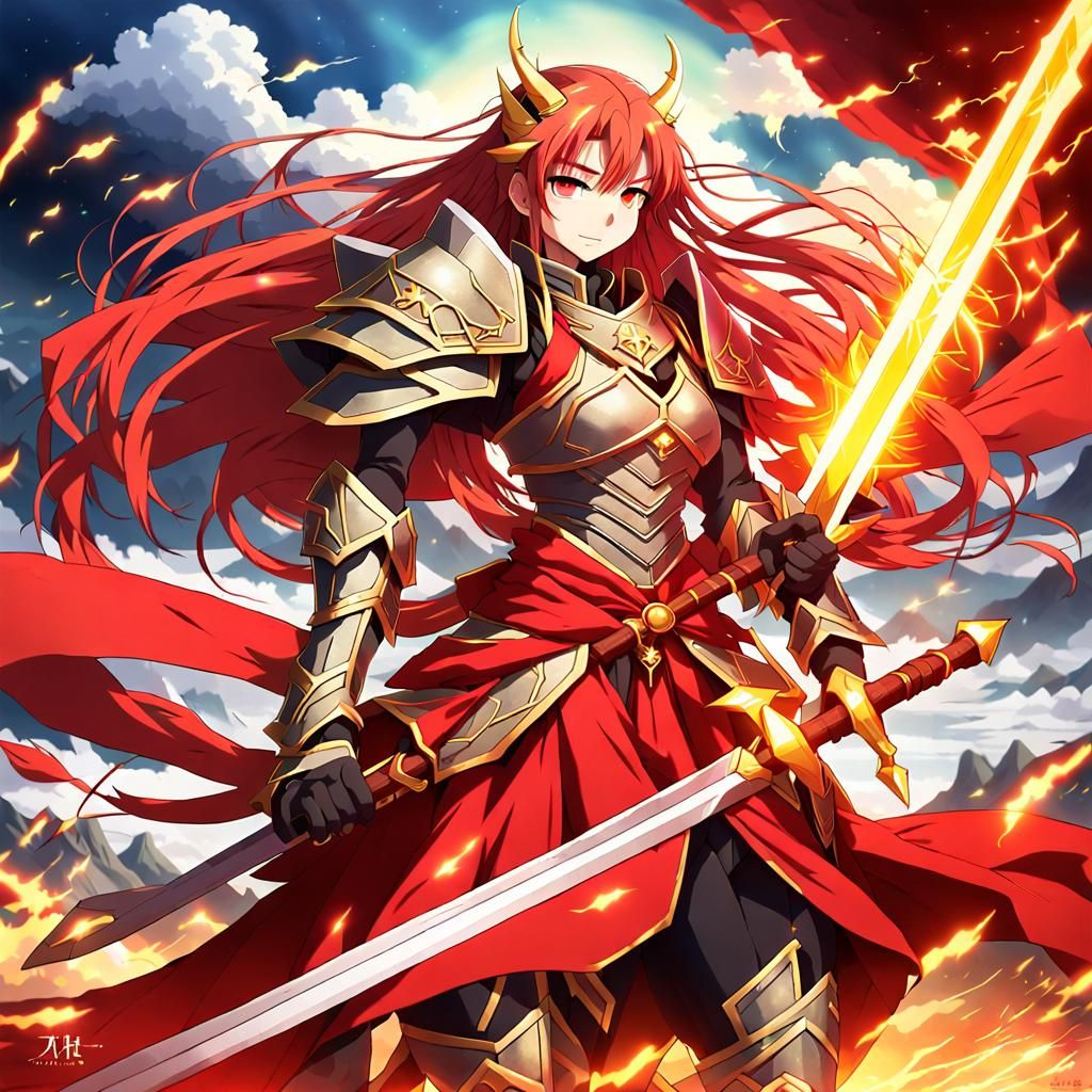 Anime Dragon Knight with Red Lightning
