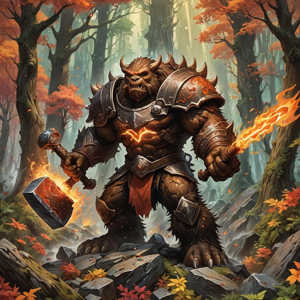 Molten Rock Golem in Whimsical Watercolor Splash Art