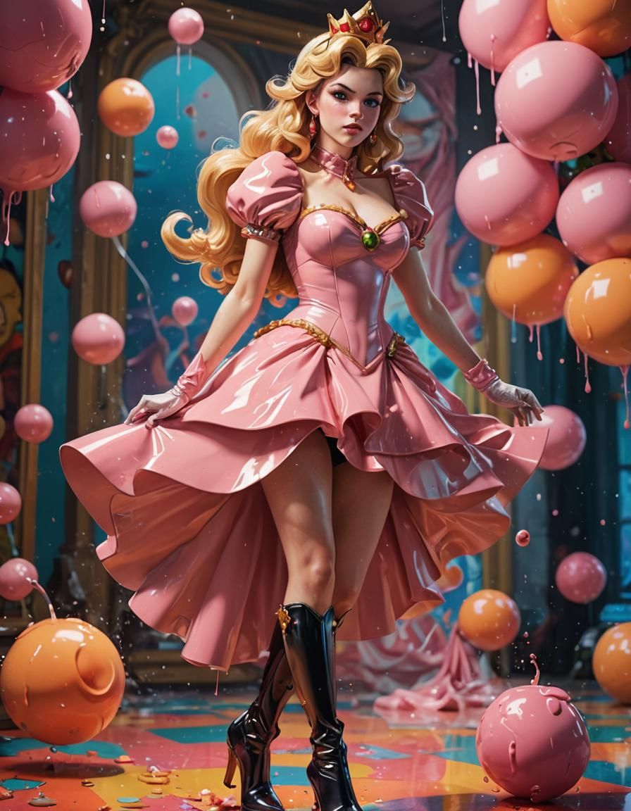 Princess Peach Hyperrealistic Portrait in Latex Dress
