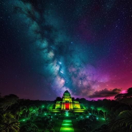 Mayan Temple in Jungle with Galactic Style
