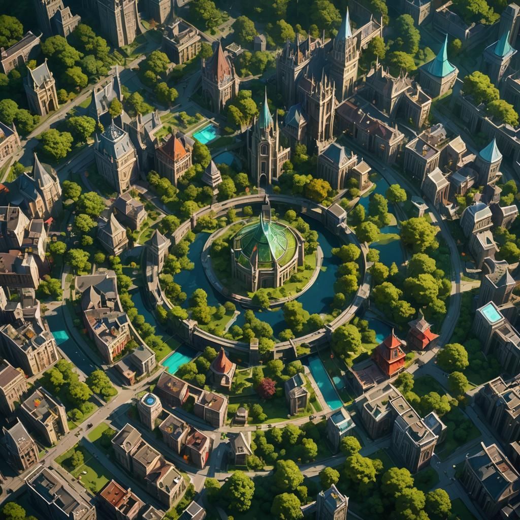 Cyberpunk City Under Glowing Oak Canopy