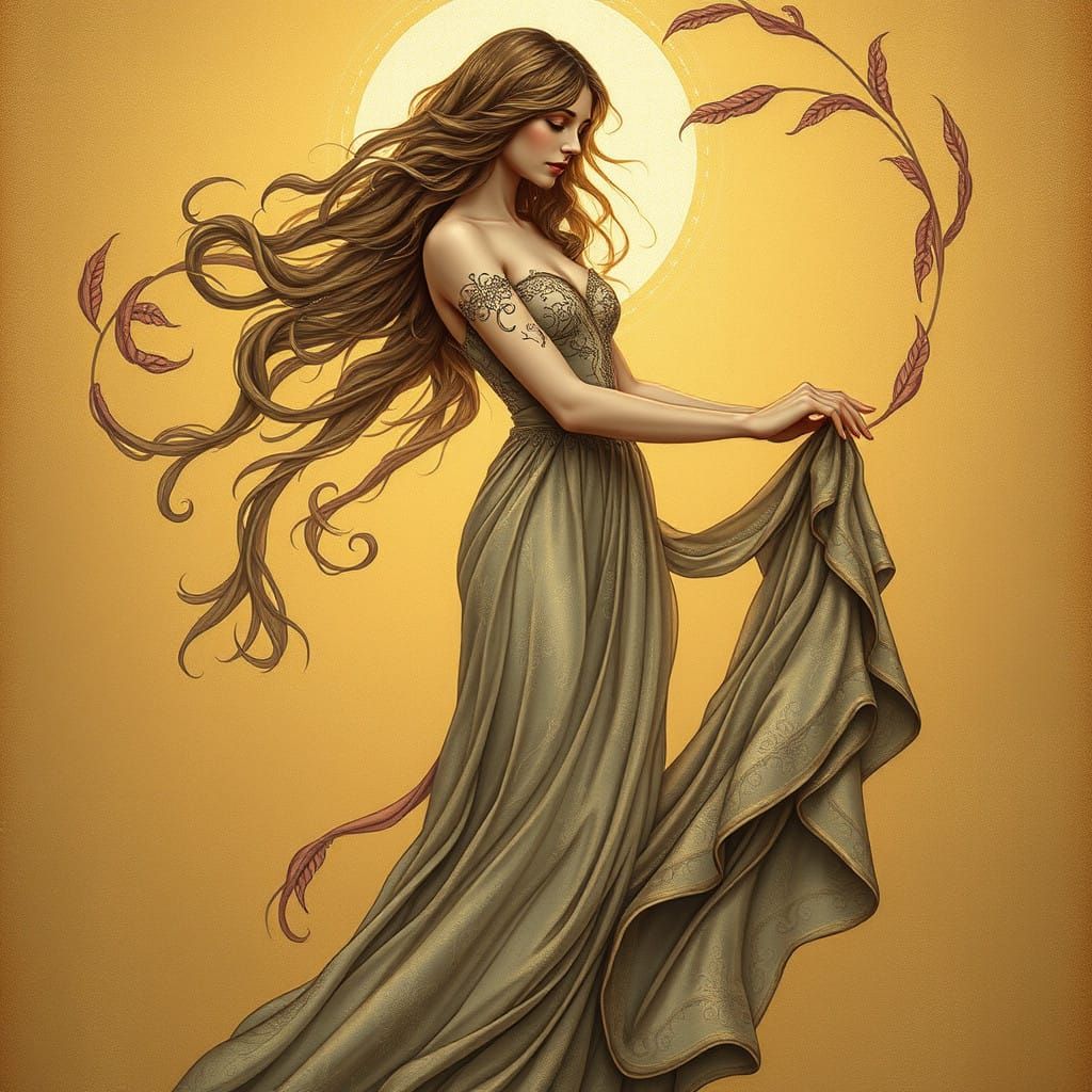 Ethereal Art Nouveau Portrait of a Mythical Driade