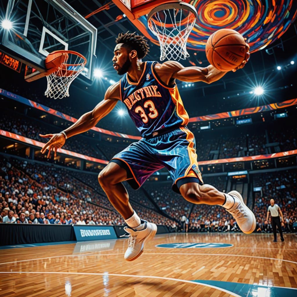 Basketball Player's Surreal Impressionistic Dunk
