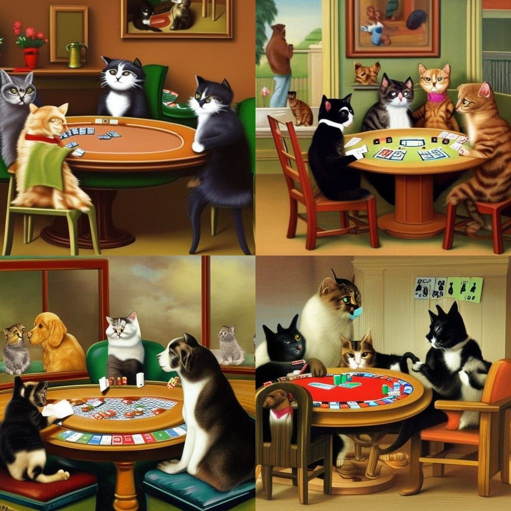 Cats and Dogs Playing Poker