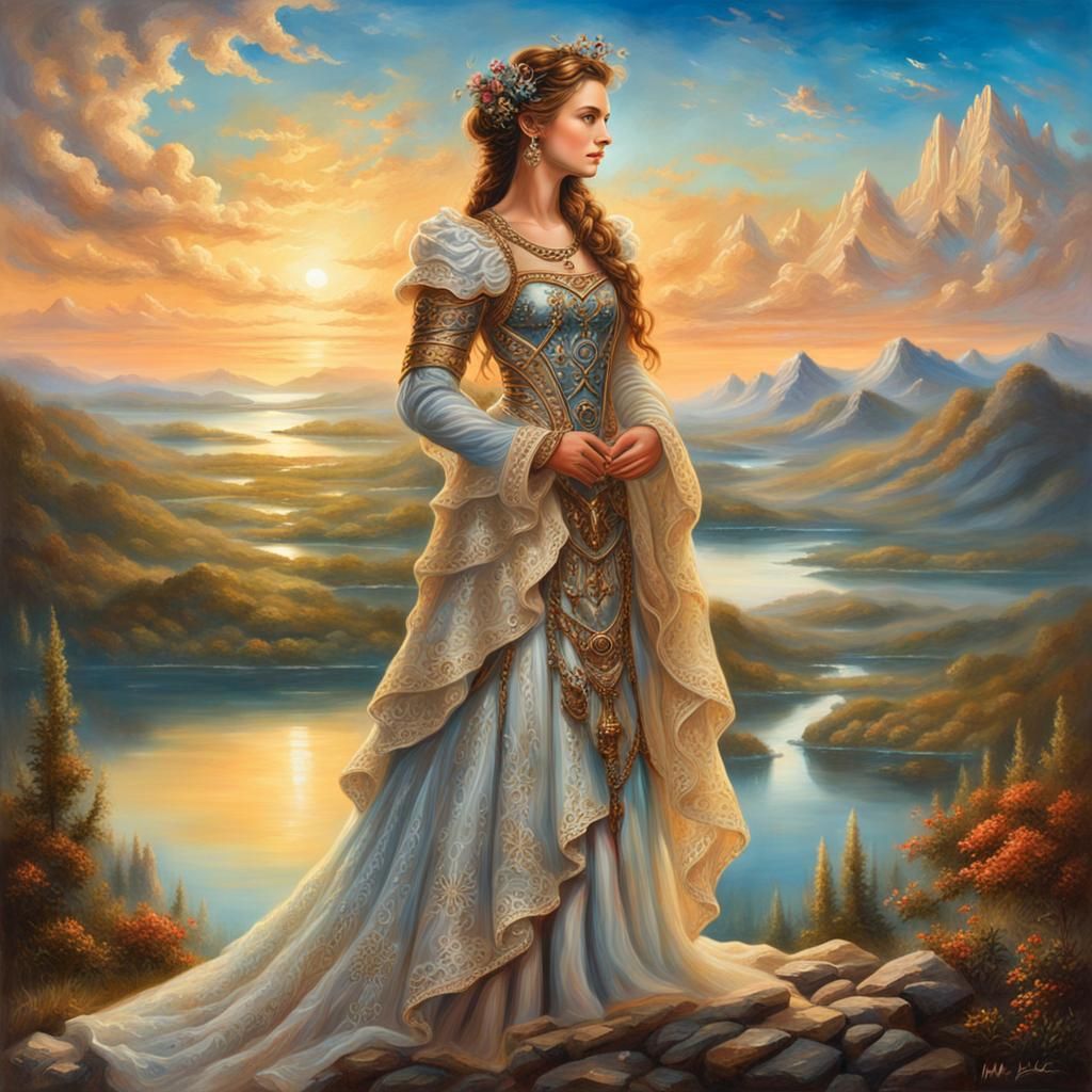Ethereal Woman in Ornate Attire, Oil Painting