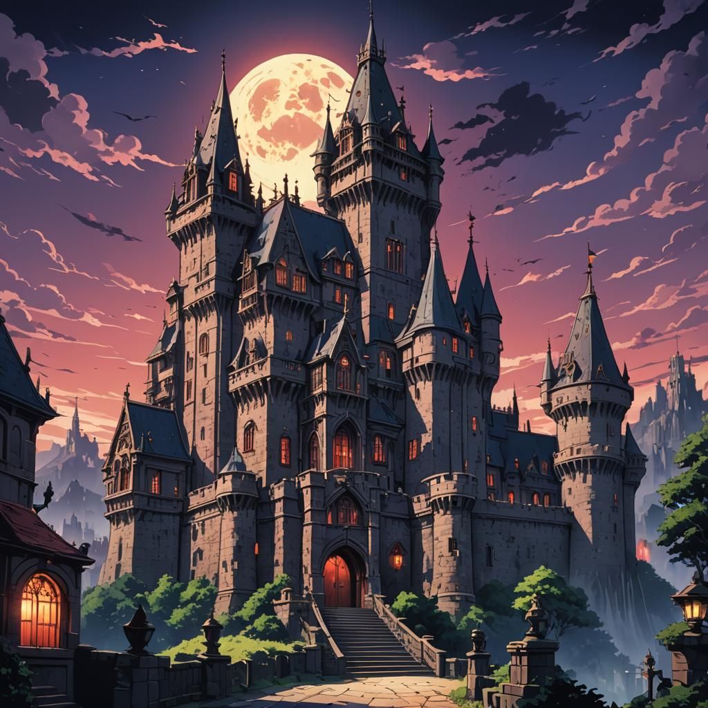 Vampire Castle in Retro 90s Anime Style