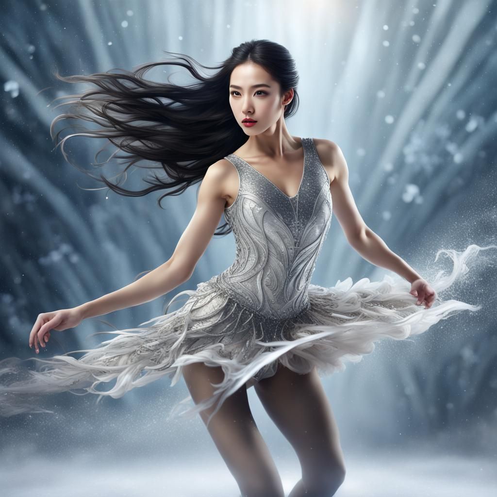 Elegant Japanese Figure Skater on Ice