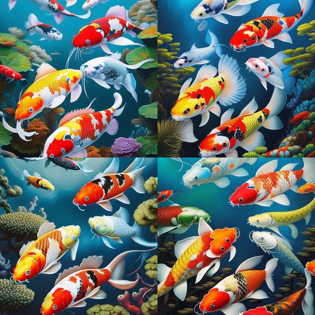 Detailed Koi Fish in Maximalist Photoillustration