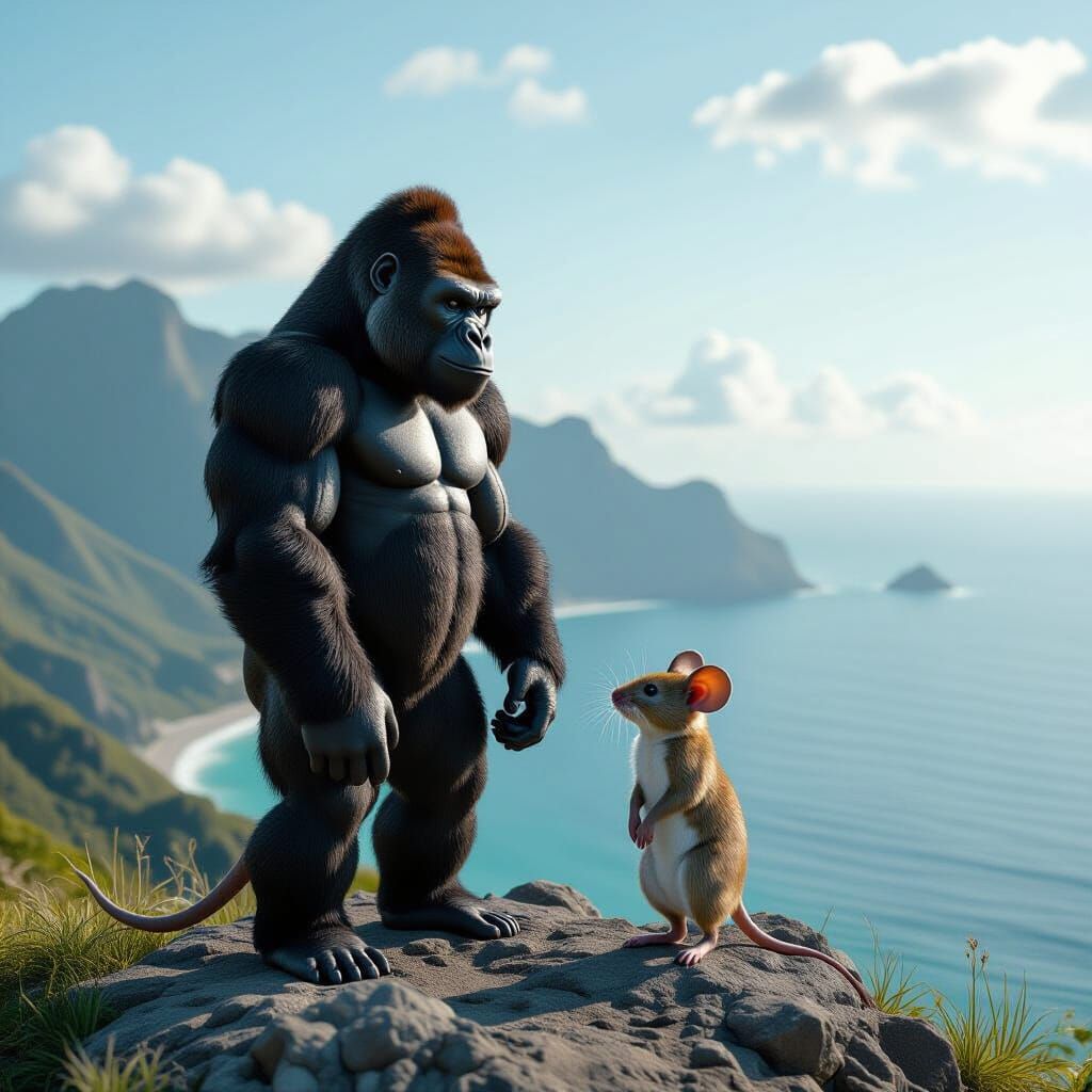 Epic Mountain View: Gorilla and Mouse Duo