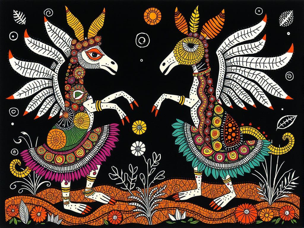Alebrije Zentangle African Dancers: Whimsical Art