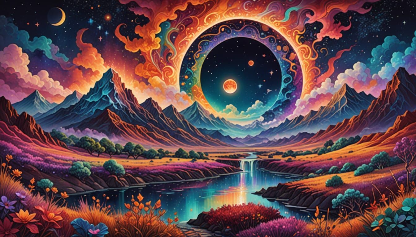 Ethereal Cosmic Eclipse in Vibrant Hues