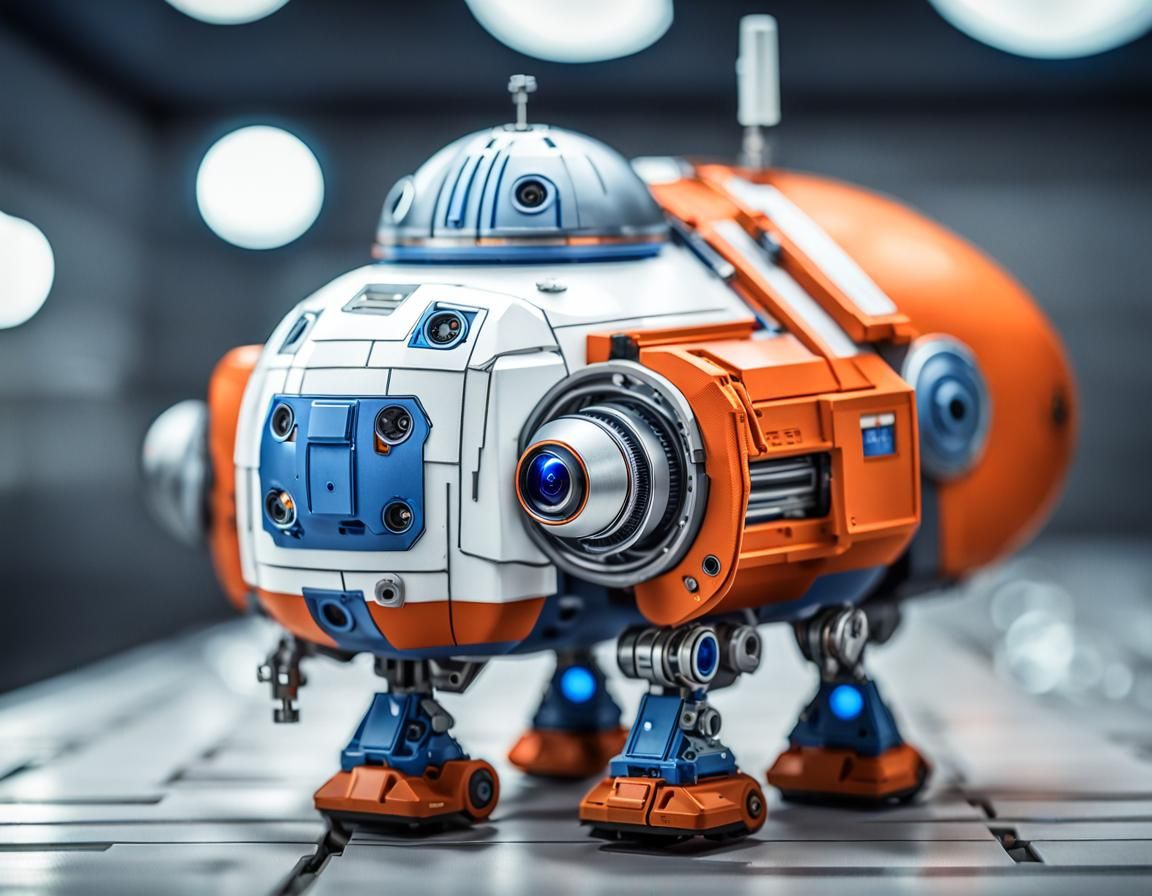 Adorable Orange and Blue Droid in Hangar