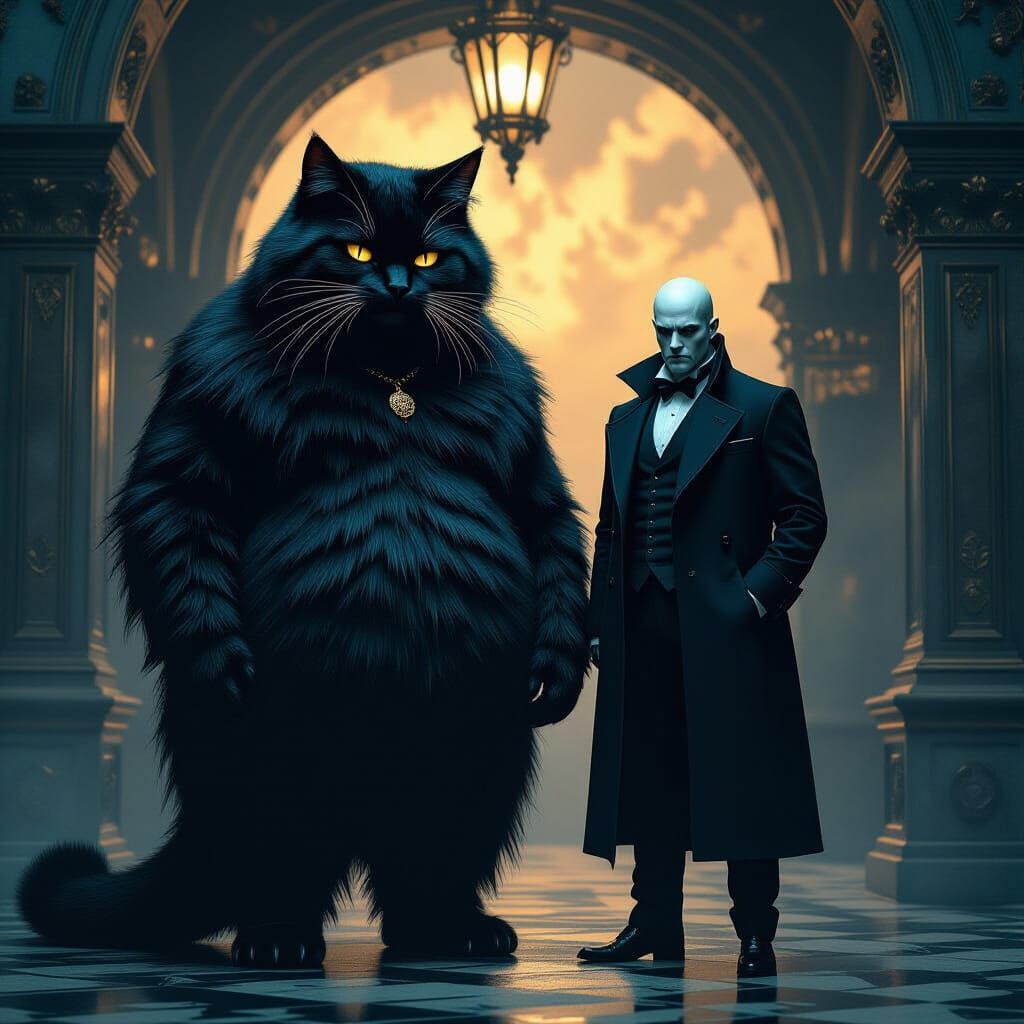 Anthropomorphic Cat and Hitman in Film Noir Style
