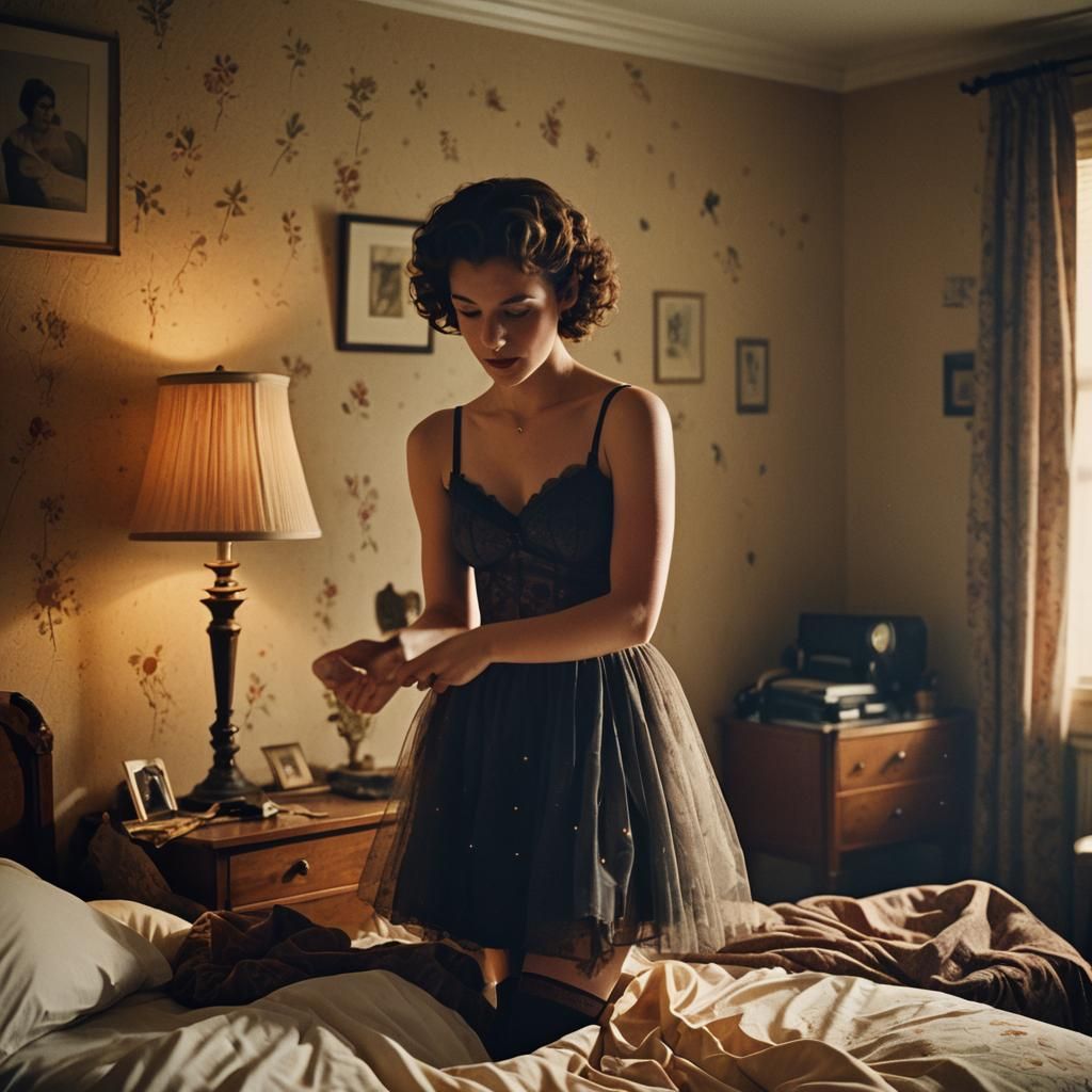 Elegant Young Man Ponders Fashion Choices in Softly Lit Bedr...