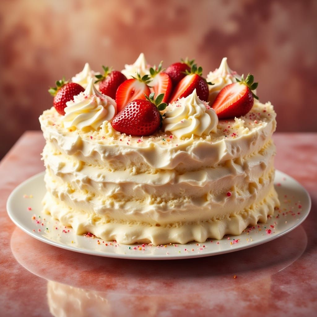 Hyperrealistic Birthday Cake in Ethereal Light