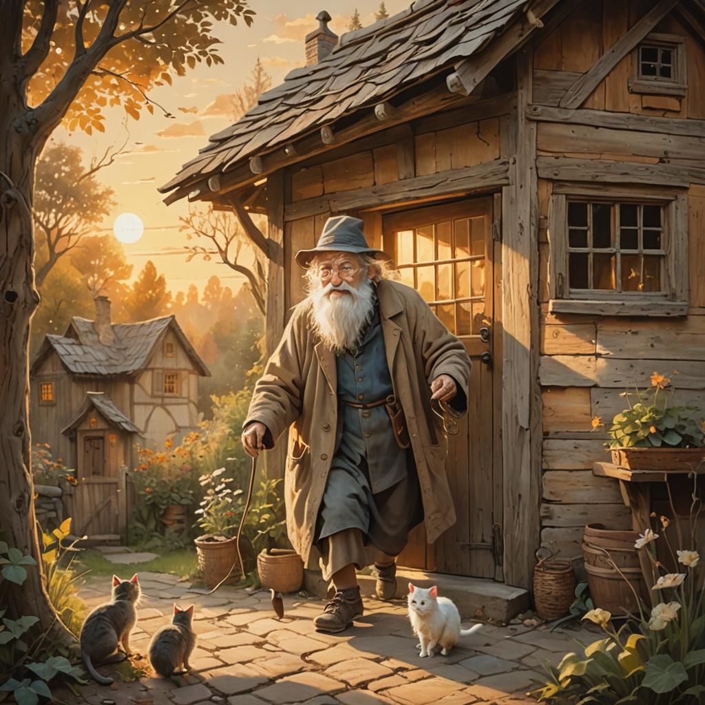 Folk Art: Wise Man Transforms Into Cat