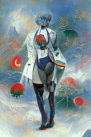 Rei Ayanami in Retrofuturistic Cyberpunk Style