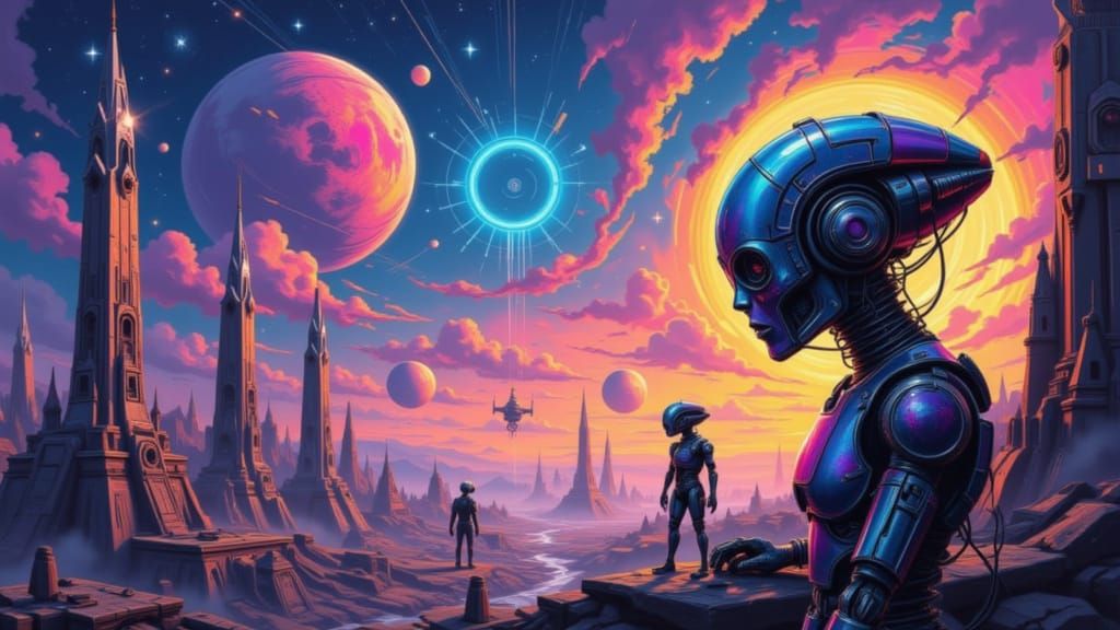 Futuristic Alien City Under Two Moons