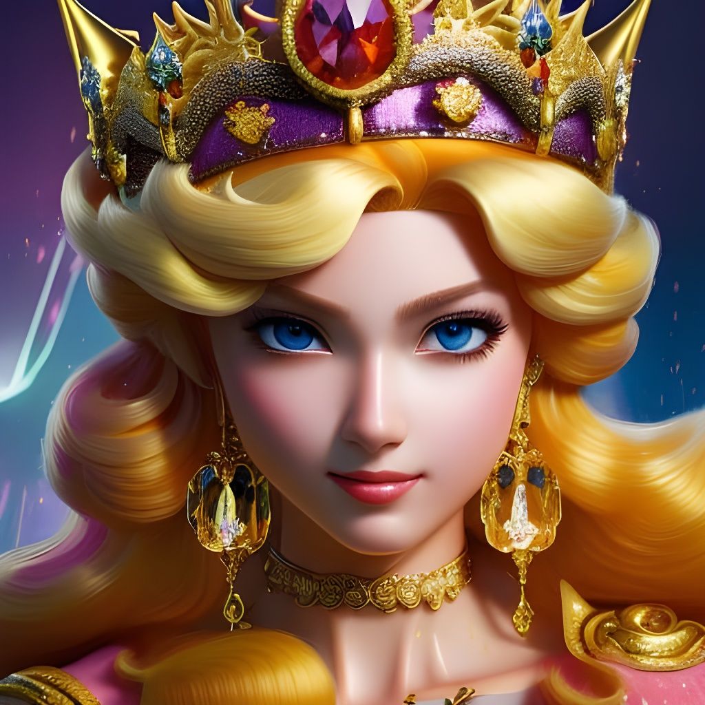 Princess Peach Portrait in Hyperdetailed Splash Art Style